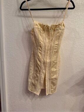 For Love And Lemons Cream Butter Yellow Lace-Trim Mini Dress